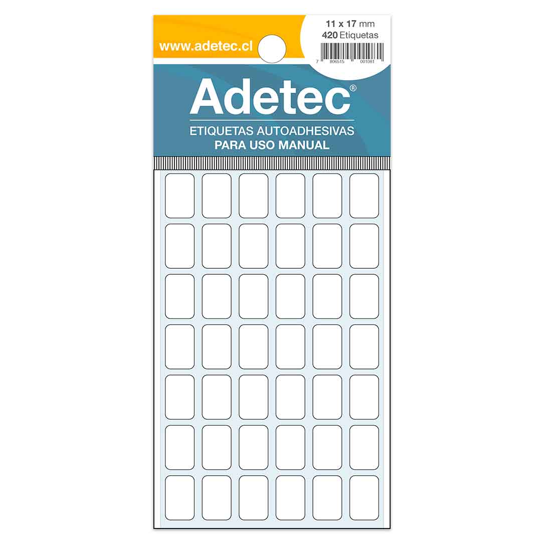 ETIQUETA RECTANGULAR BLANCA 11X17MM 420 UNIDADES ADETEC
