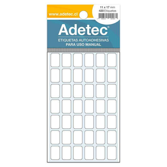 ETIQUETA RECTANGULAR BLANCA 11X17MM 420 UNIDADES ADETEC