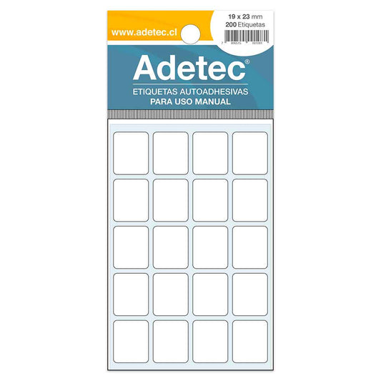 ETIQUETA RECTANGULAR BLANCA 19X23 MM 200 UNIDADES ADETEC
