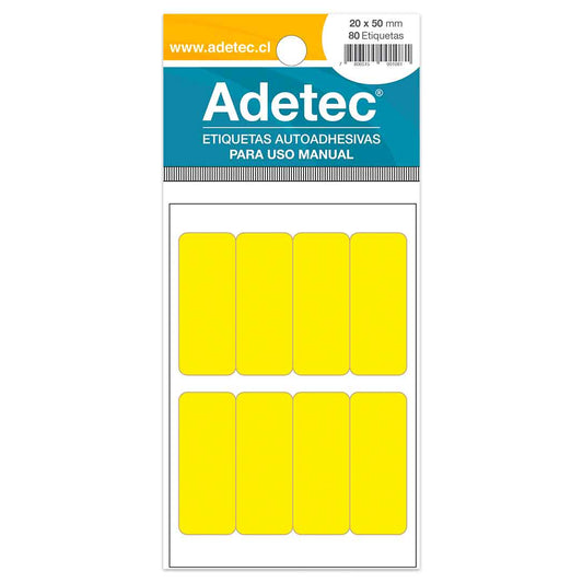 ETIQUETA RECTANGULAR FLUOR 20X50 MM 80 UNIDADES ADETEC
