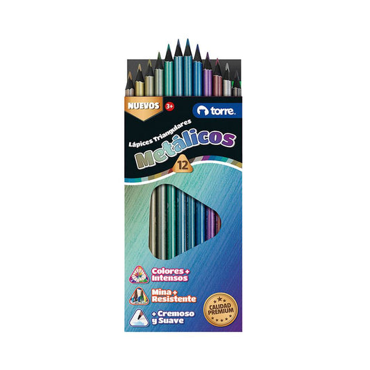 LAPICES METALICOS 12 COLORES TRIANGULARES TORRE