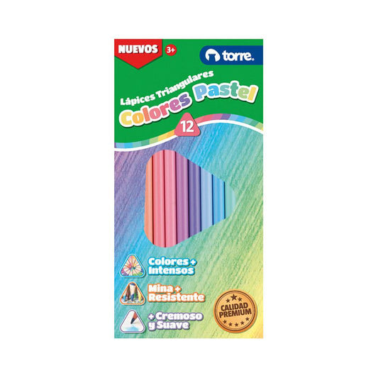 LAPICES PASTEL 12 COLORES TRIANGULARES TORRE