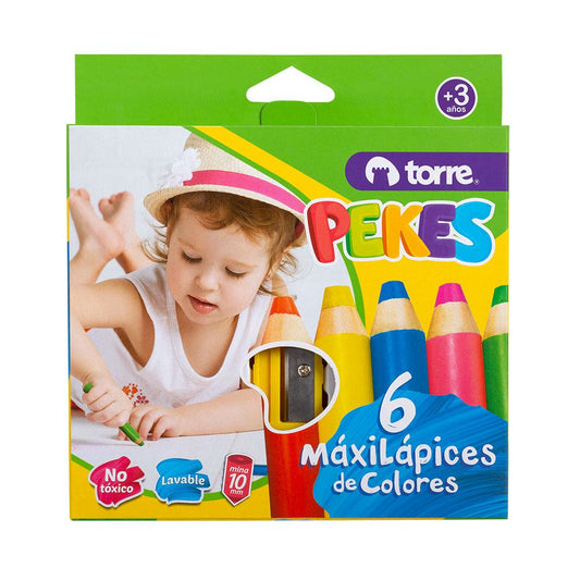 LAPICES 6 COLORES PEKES + SACAPUNTAS TORRE