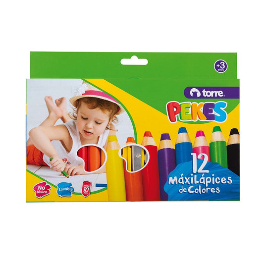 LAPICES 12 COLORES PEKES+ SACAPUNTAS TORRE