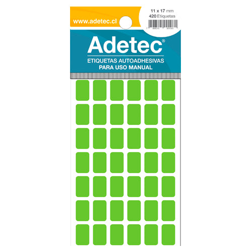 ETIQUETA RECTANGULAR FLUOR 11X17MM 420 UNIDADES ADETEC