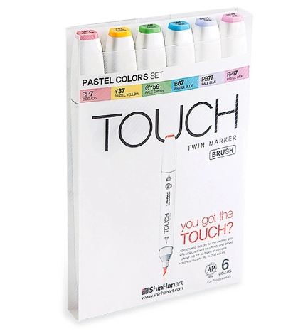 MARCADORES TOUCH TWIN BRUSH 6 COLORES TONOS PASTEL