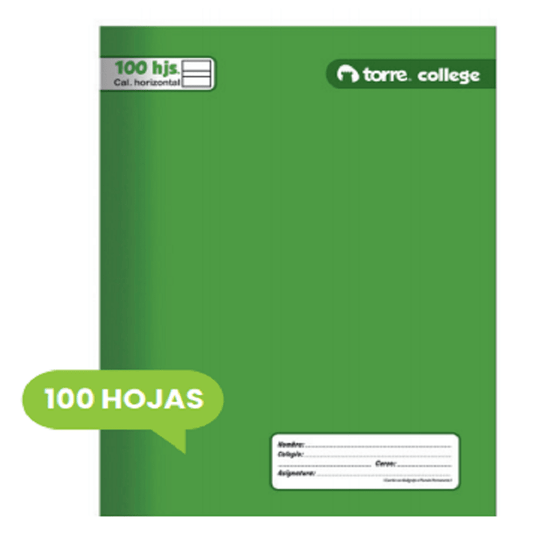 CUADERNO COLLEGE 100 HOJAS CALIGRAFIA HORIZONTAL TORRE